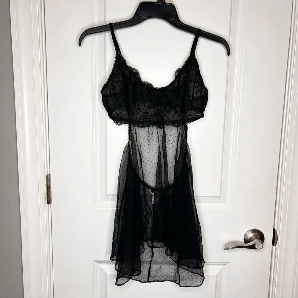 Victoria’s Secret Black Sheer Lace Slip Size Medium